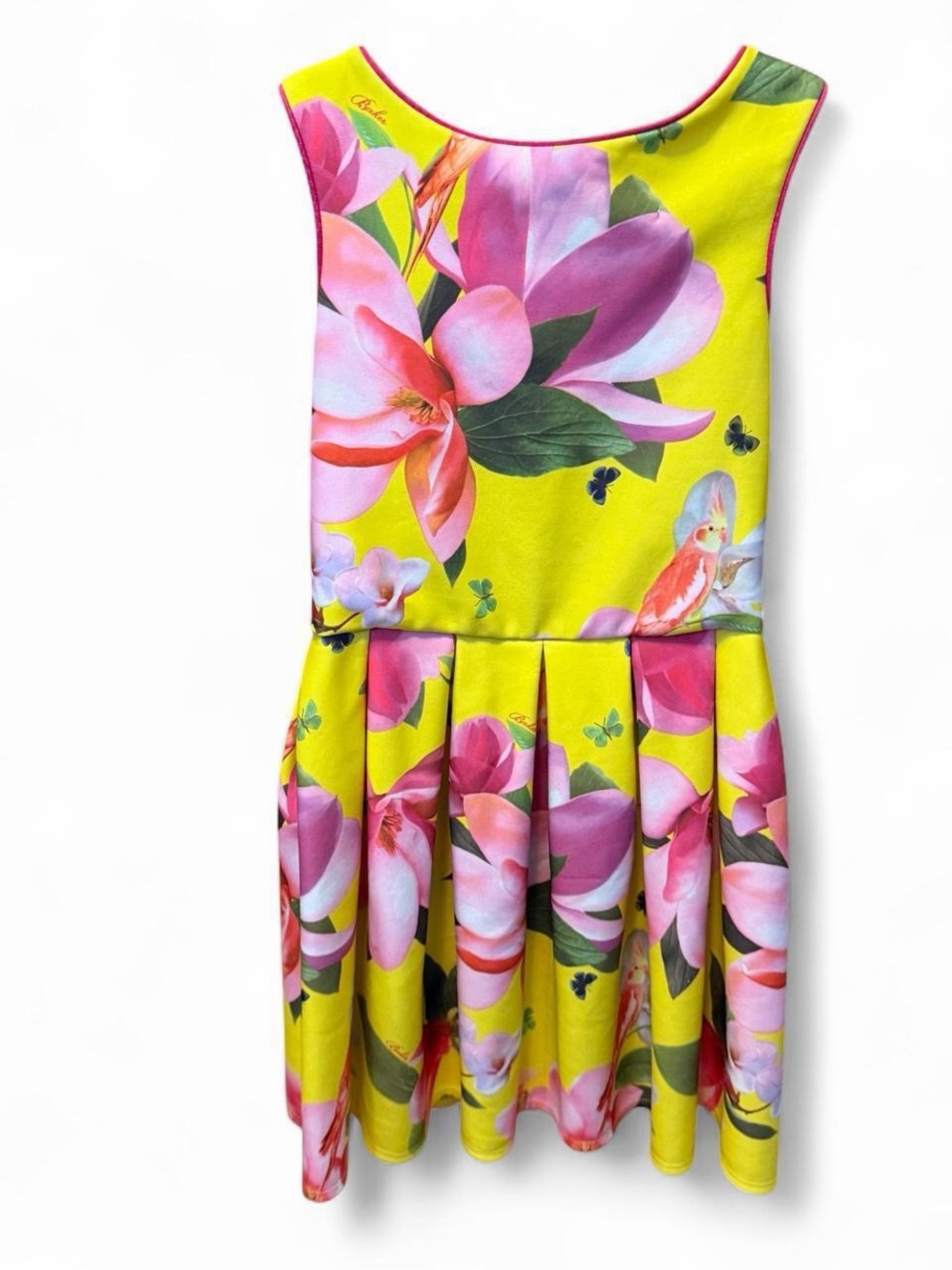 Ted Baker Yellow Floral Fit-and-Flare Dress with Pink Accents